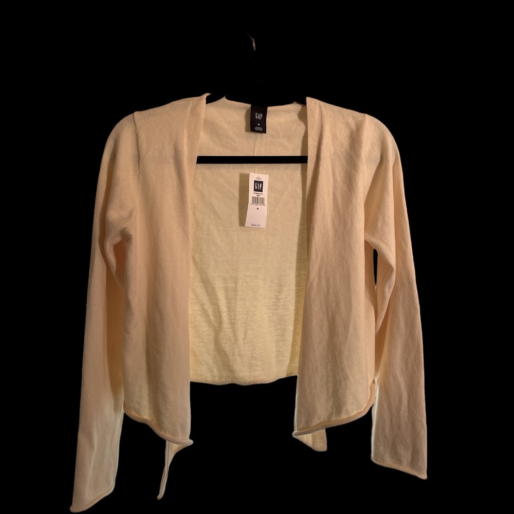 Gap cropped cardigan tie waist cream